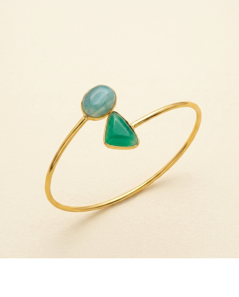Blue & Green Gemstone Open Cuff Bangle for Women