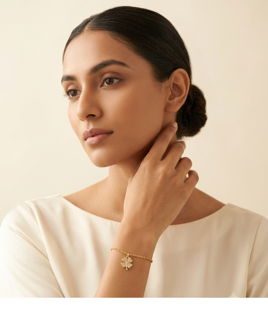 Gold-Tone Floral Charm Chain Bracelet for Women