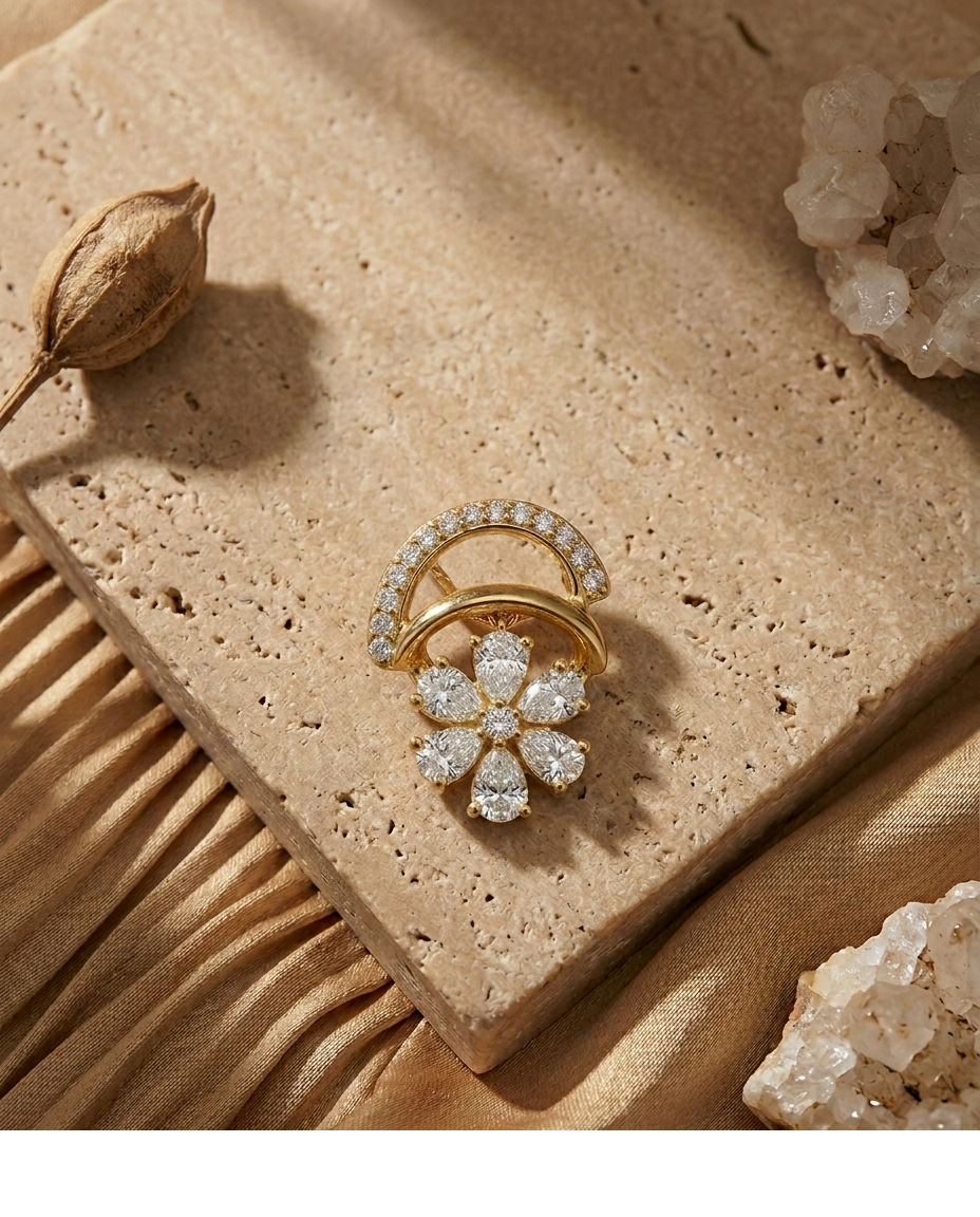 Crystal Flower Drop Earrings with Gold Pavé Hoop for Women