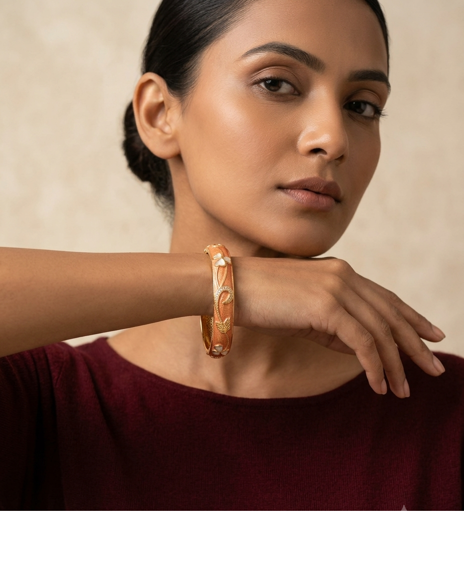 Gold-Tone Floral Embellished Designer Bangle for Women