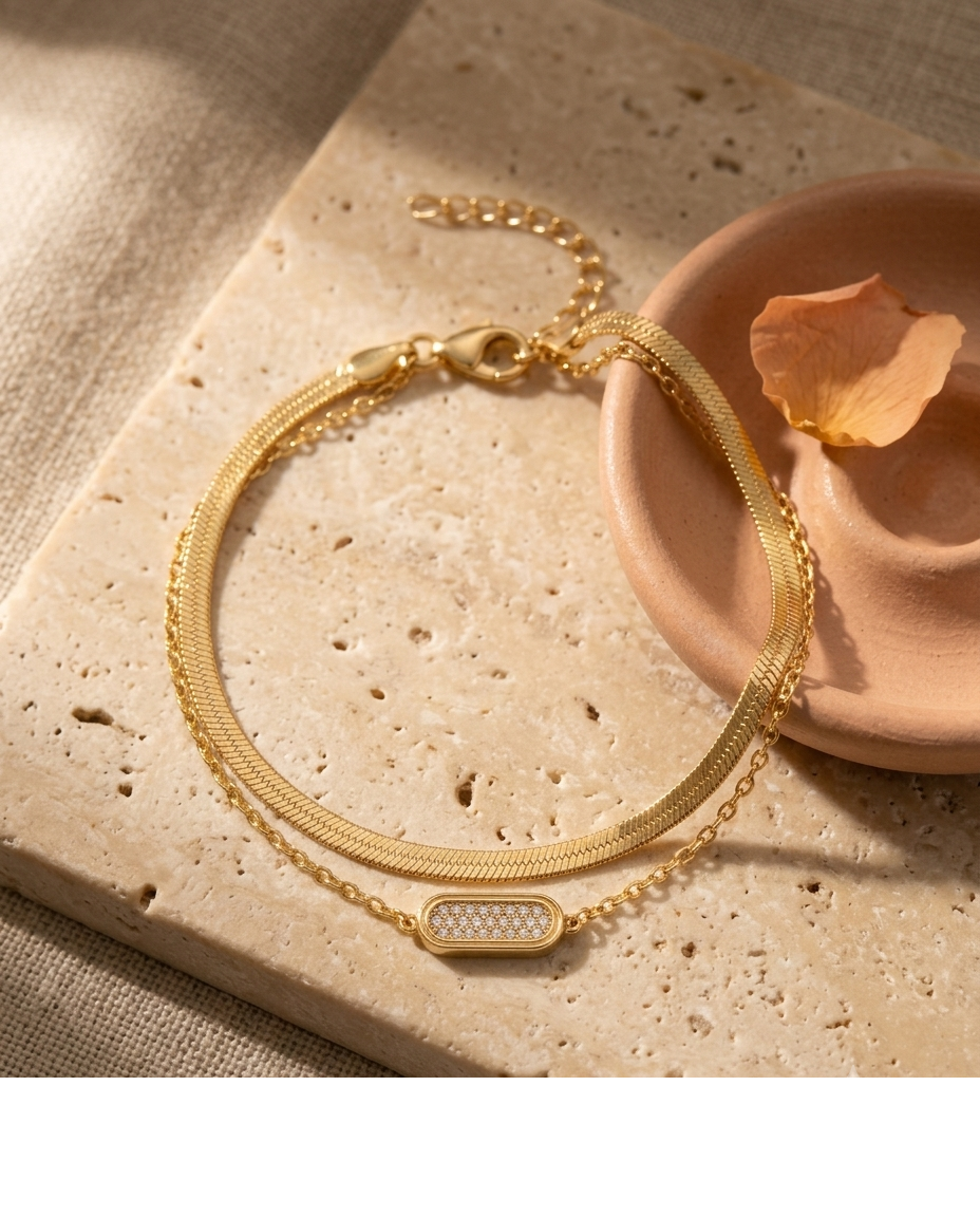 Gold Crystal Bar Adjustable Bracelet