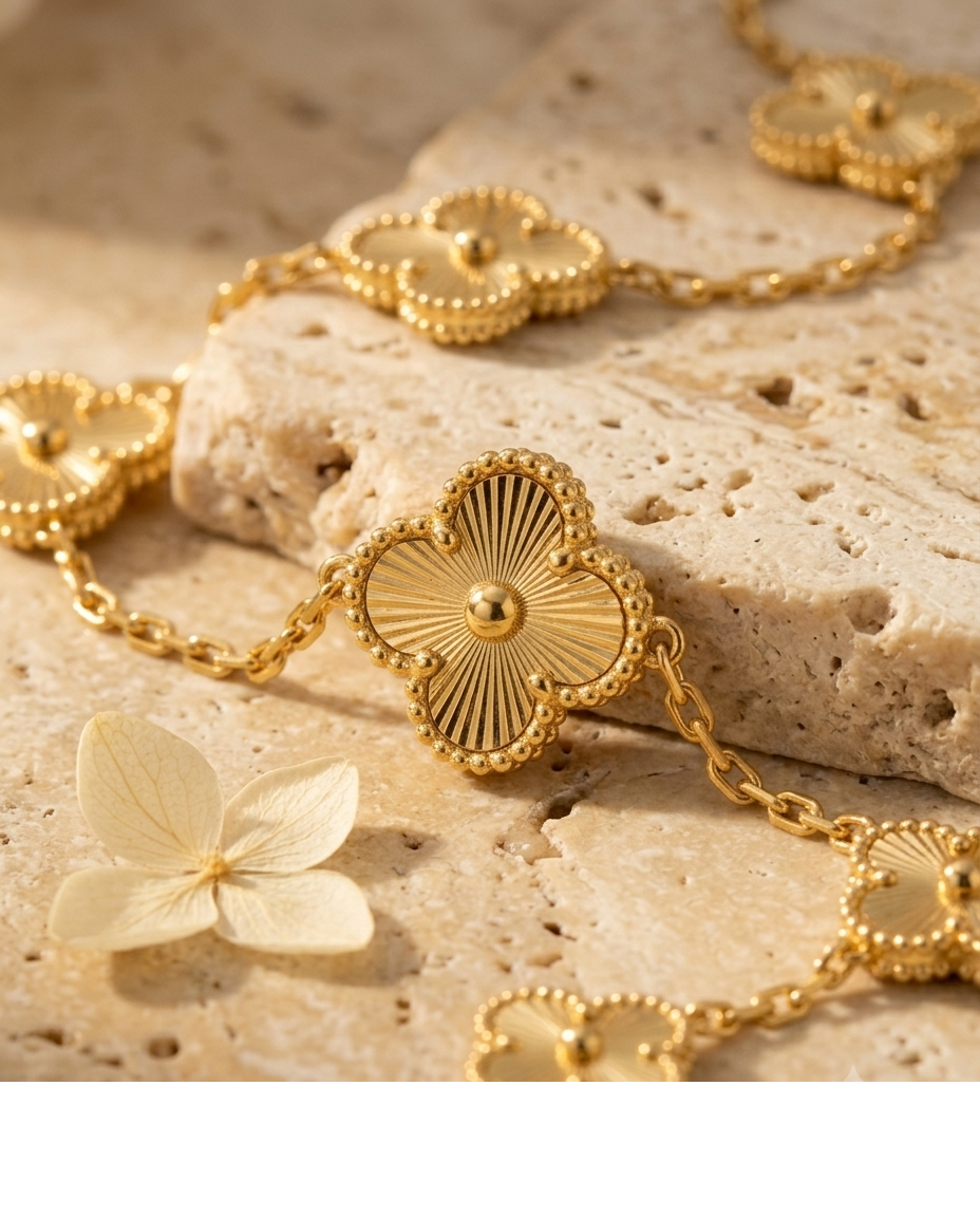 Gold-Tone Floral Square Charm Bracelet for Women