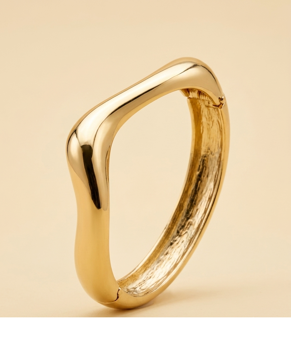 Sculptural Wave Gold Open Cuff Bangle for Women