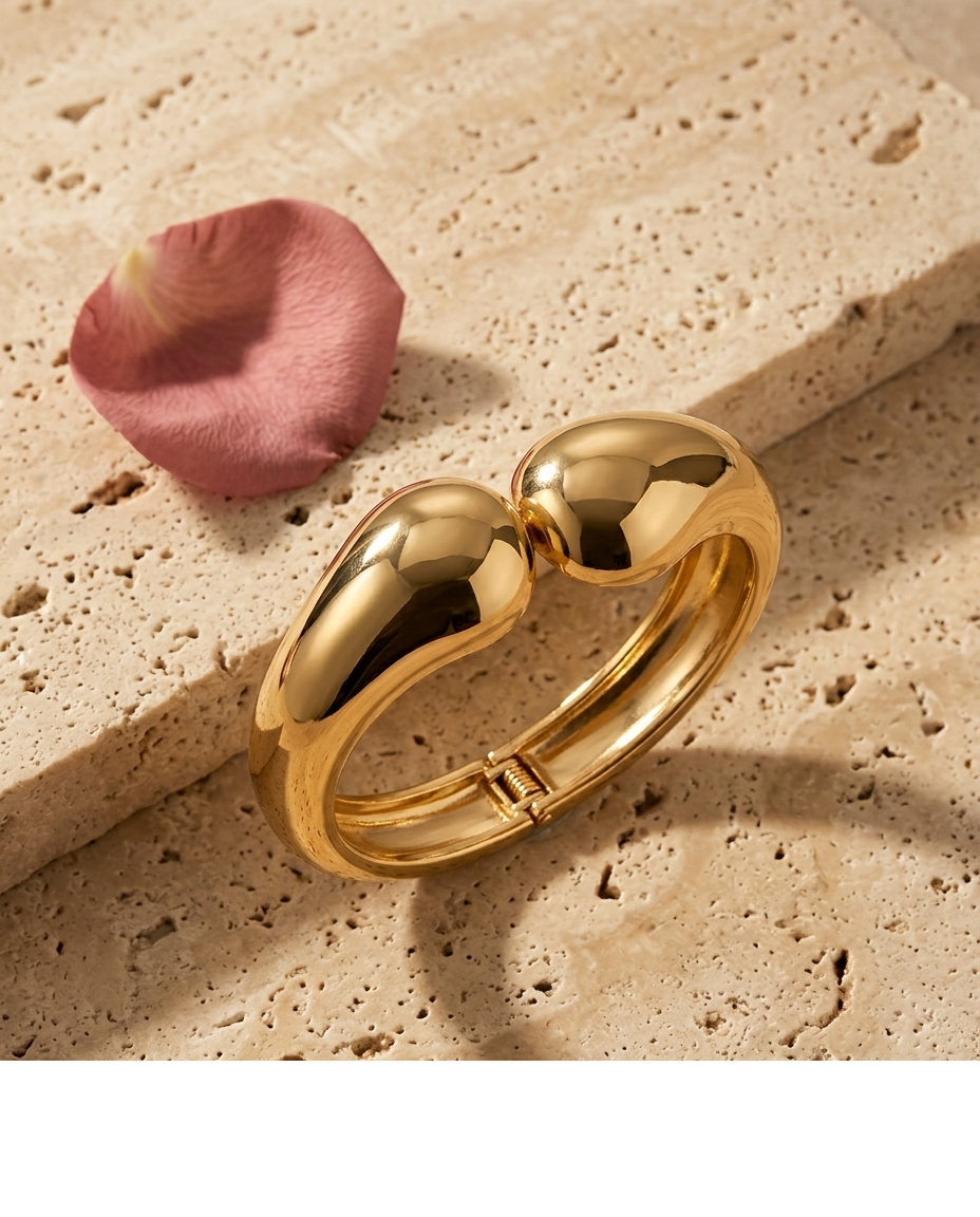 Gold Dome Open Cuff Bangle for Women