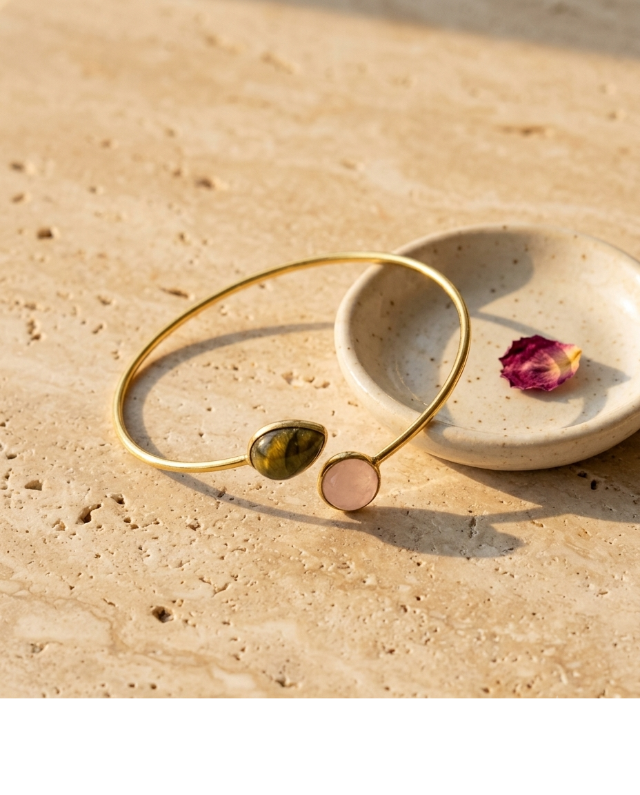 Dual Stone Gold Tone Minimalist Bracelet for Women