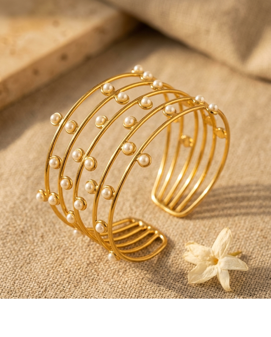 Pearl Accent Gold Bangle Set for Women