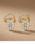 Crystal Flower Drop Earrings with Gold Pavé Hoop for Women