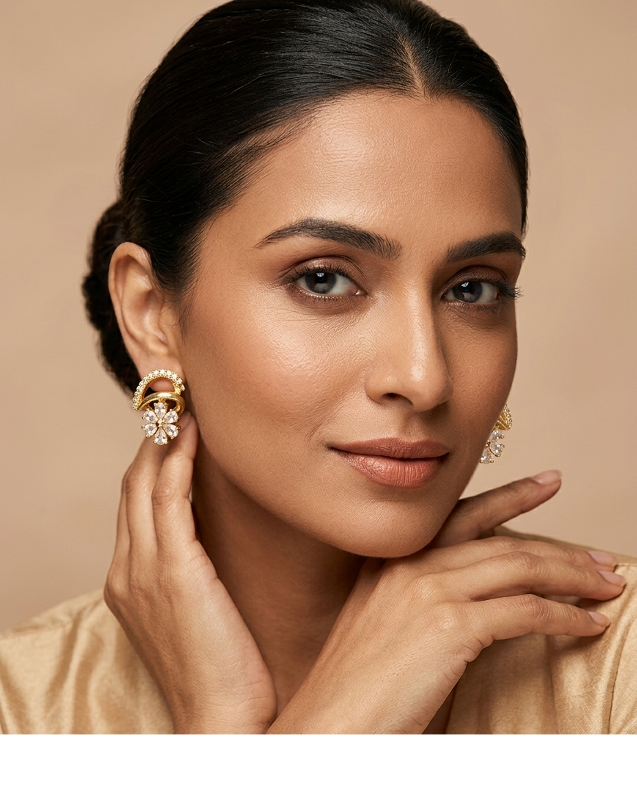 Crystal Flower Drop Earrings with Gold Pavé Hoop for Women
