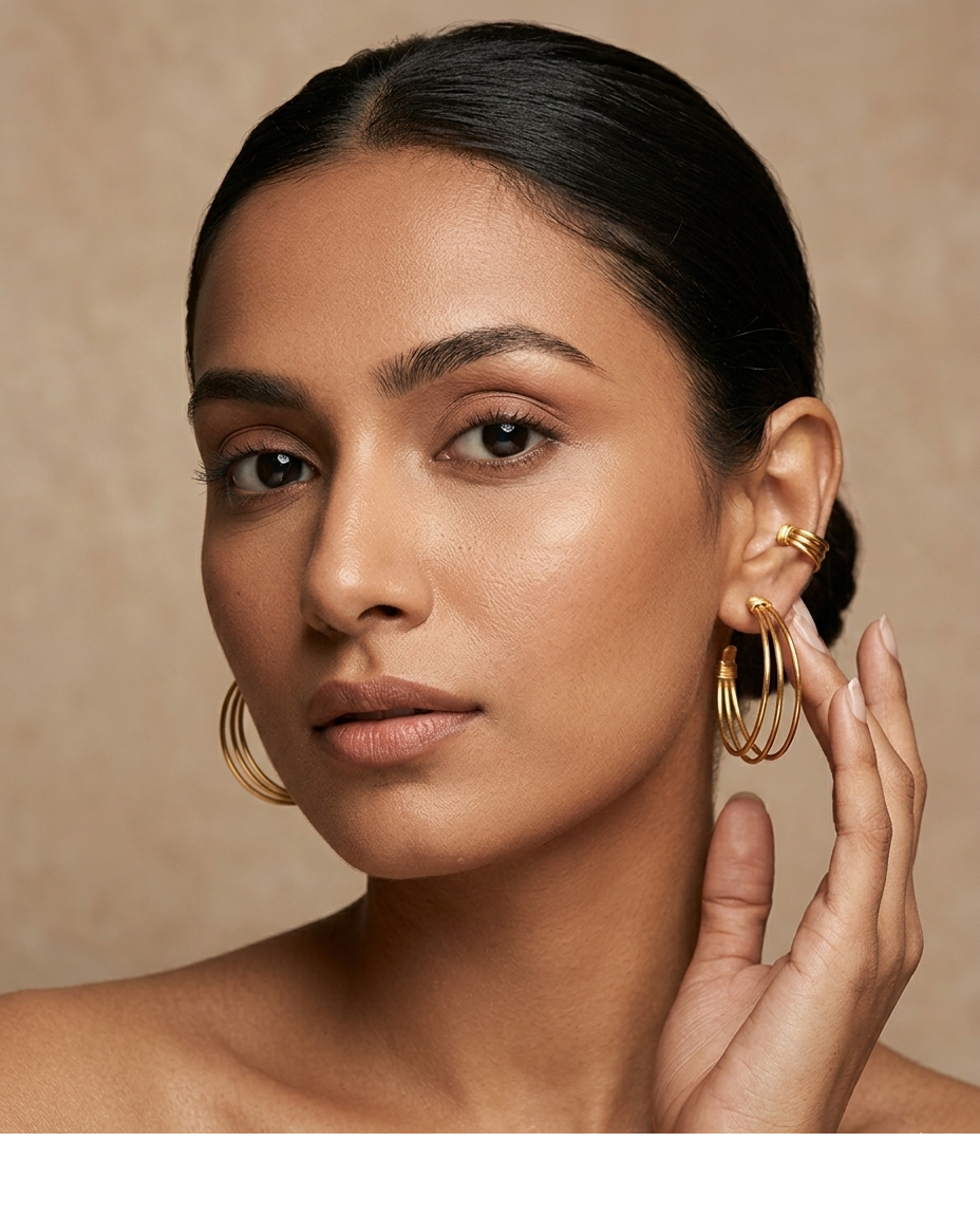 Layered Gold Tone Cuff Earrings for Women