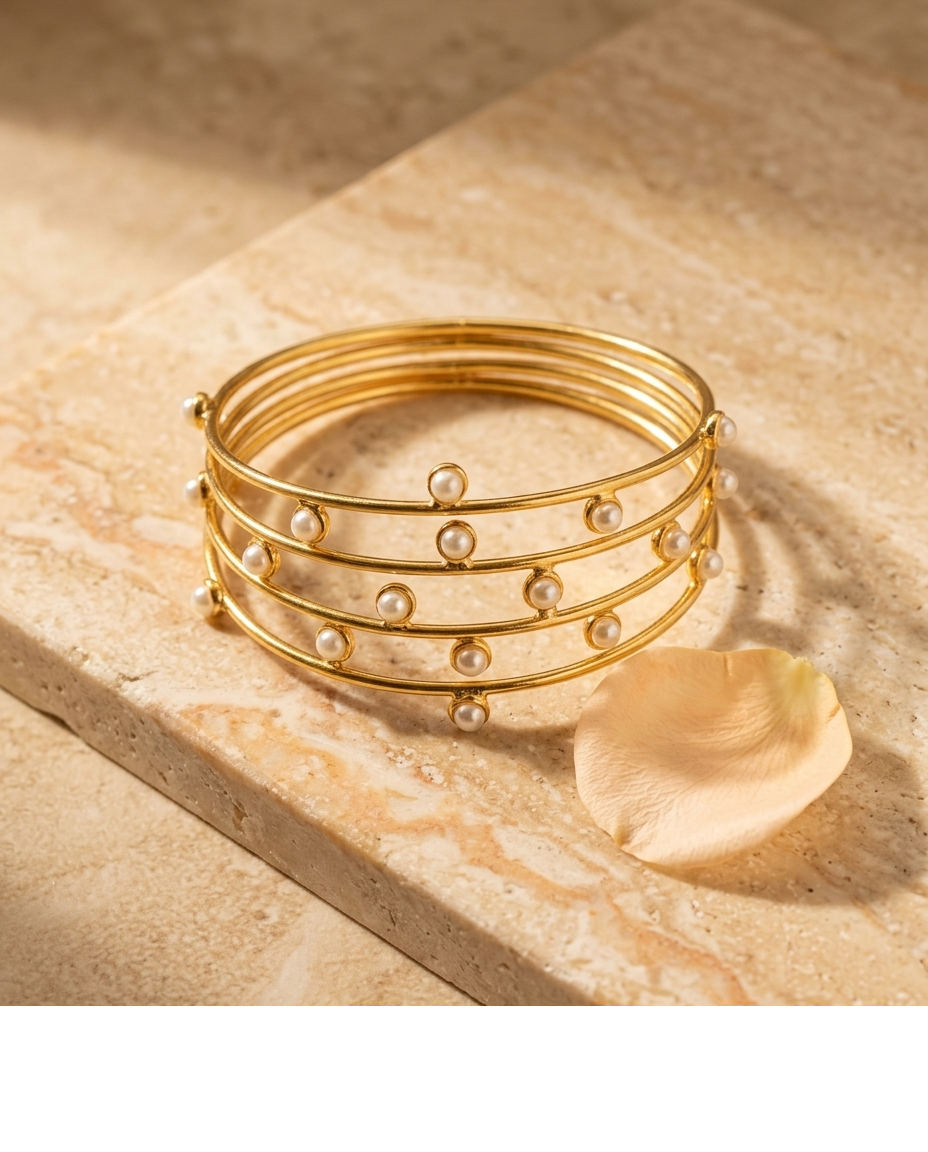 Pearl Accent Gold Bangle Set for Women