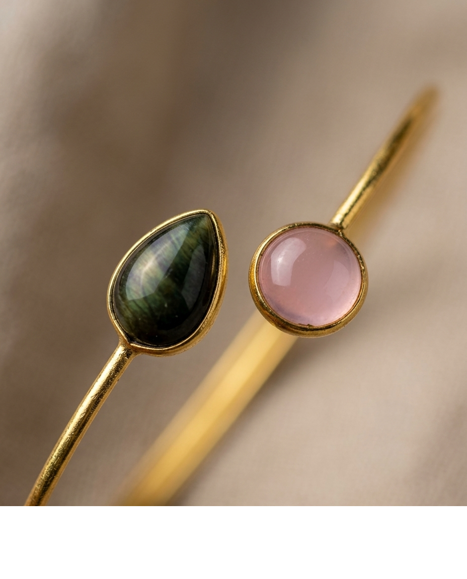 Dual Stone Gold Tone Minimalist Bracelet for Women