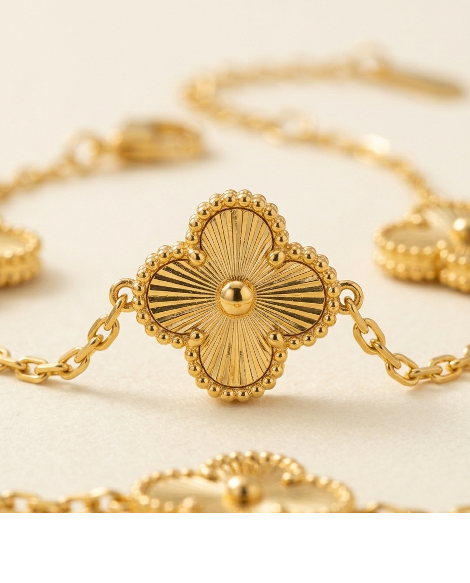 Gold-Tone Floral Square Charm Bracelet for Women