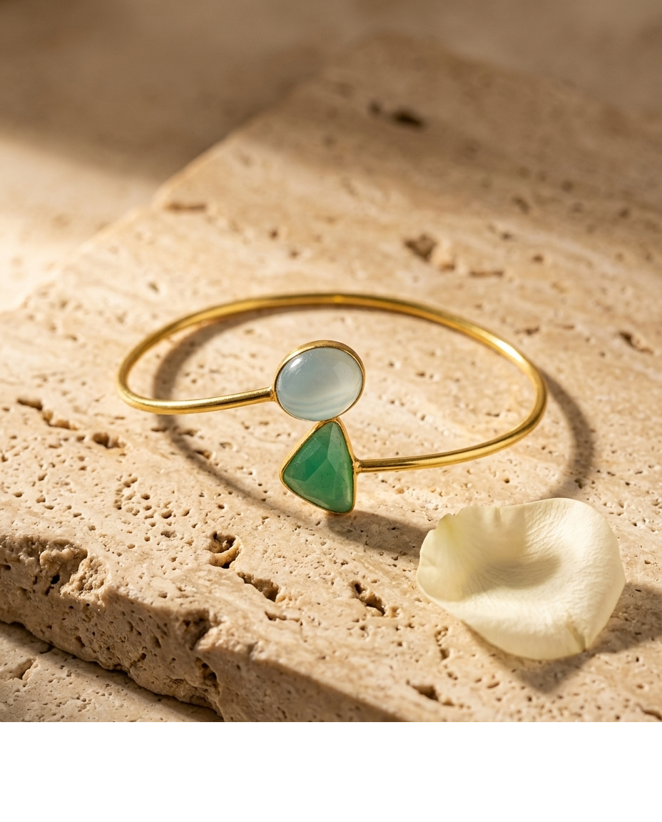 Blue & Green Gemstone Open Cuff Bangle for Women