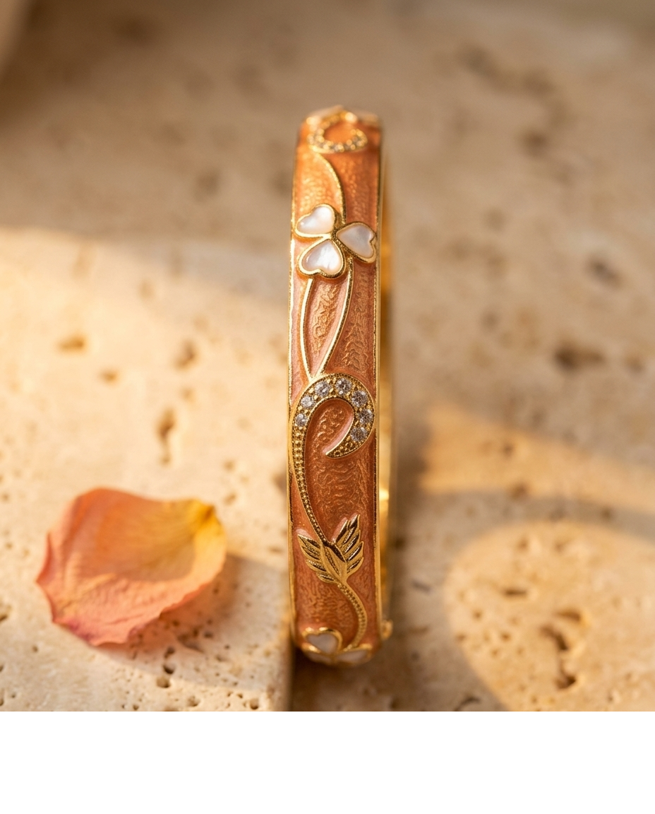 Gold-Tone Floral Embellished Designer Bangle for Women