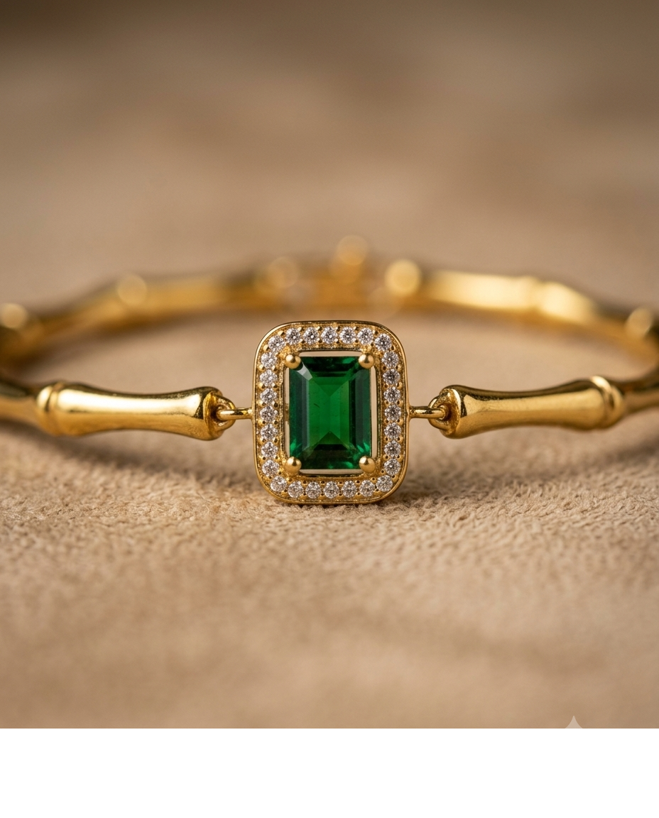 Green Stone Halo Gold Bracelet