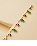 Gold-Tone Green & Black Stone Charm Bracelet for Women