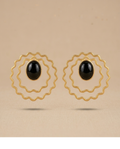 Black Onyx Wavy Circle Statement Earrings for Women