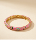 Gold-Tone Pink Floral Enamel Designer Bangle for Women