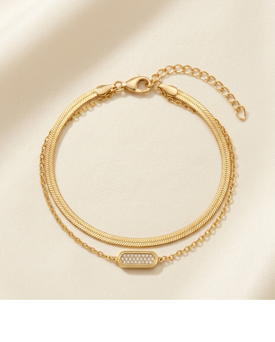 Gold Crystal Bar Adjustable Bracelet