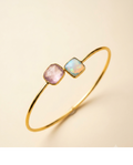 Pastel Pink & Blue Stone Gold Open Cuff Bangle for Women