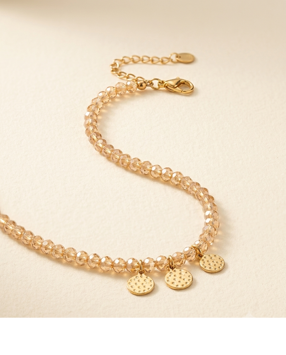 Crystal Bead Heart Charm Bracelet