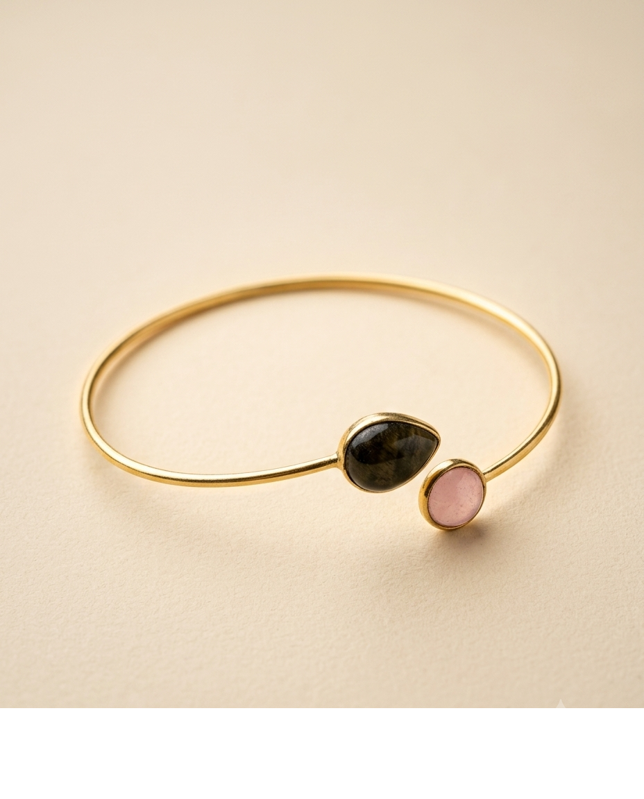 Dual Stone Gold Tone Minimalist Bracelet for Women