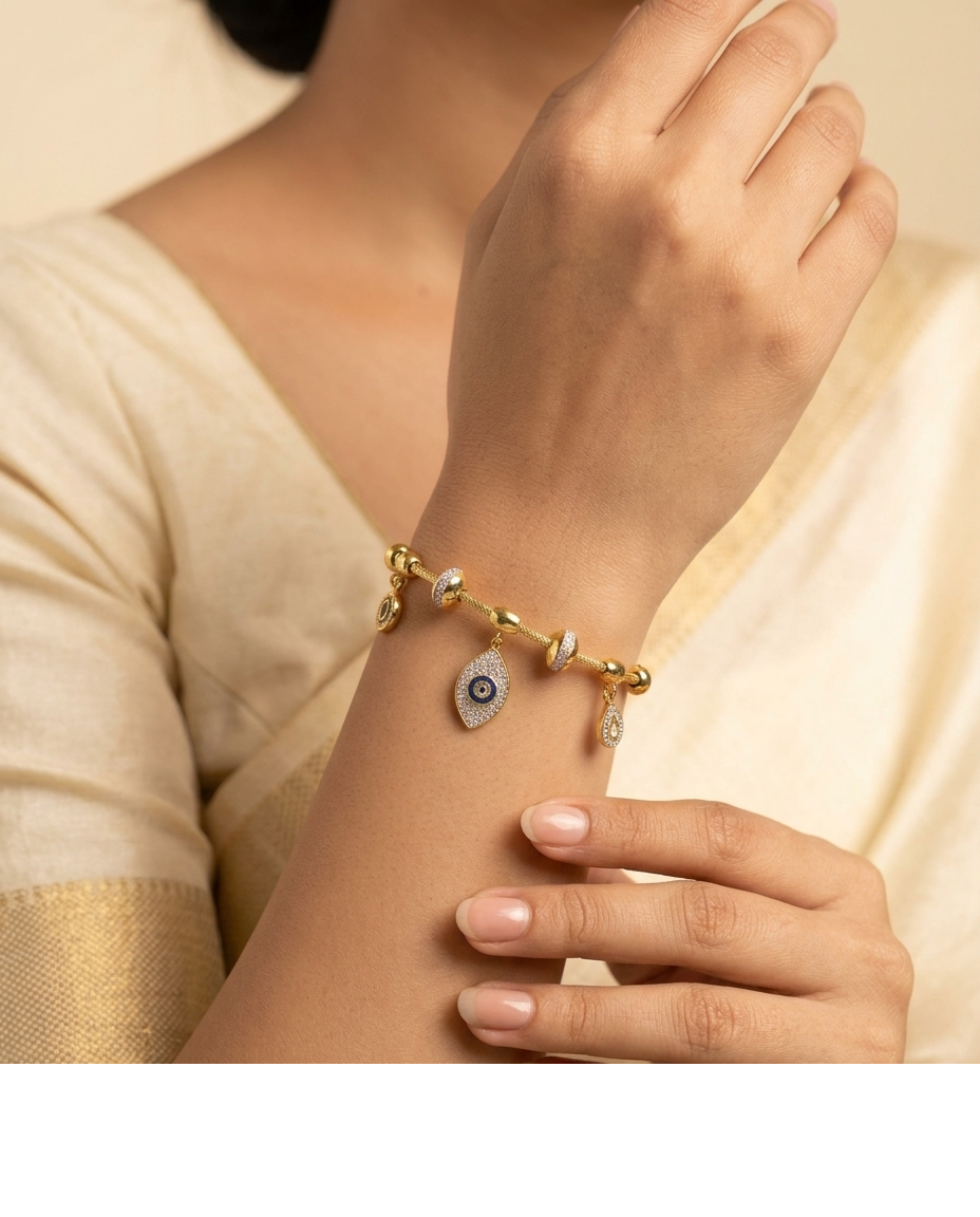 Crystal Evil Eye Gold Rope Bracelet for Women
