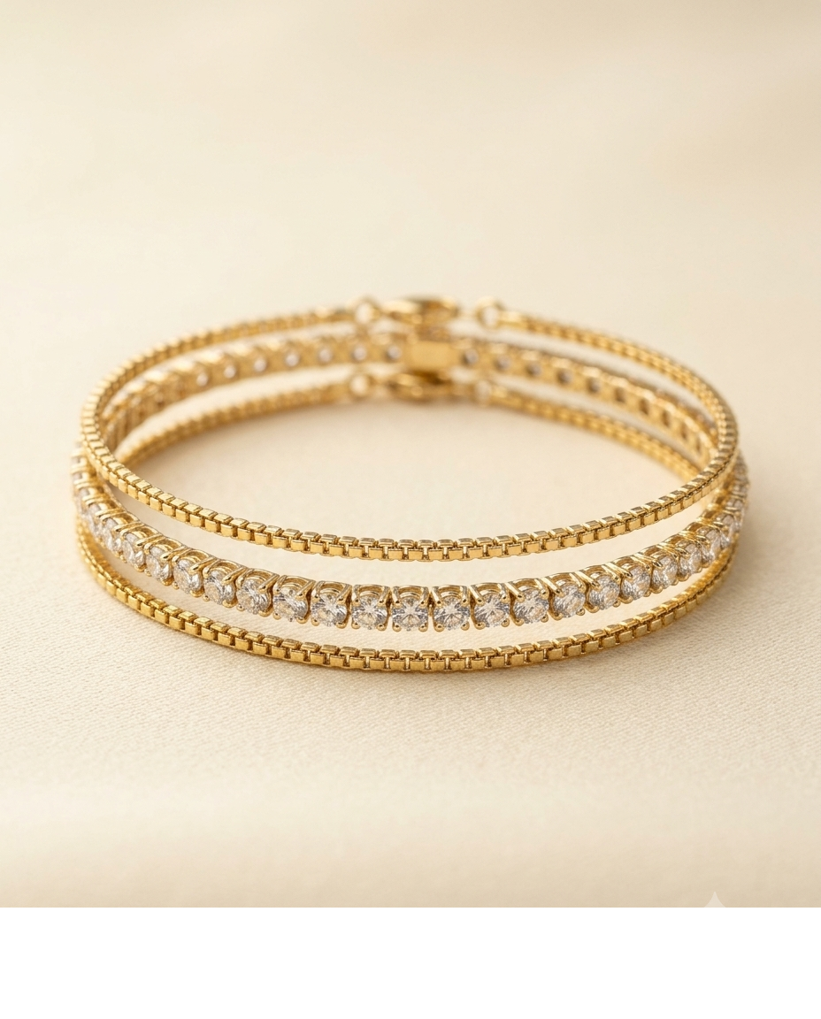 Double Chain Crystal Tennis Bracelet