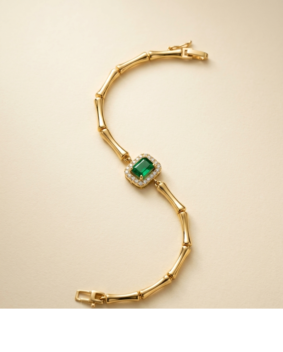 Green Stone Halo Gold Bracelet