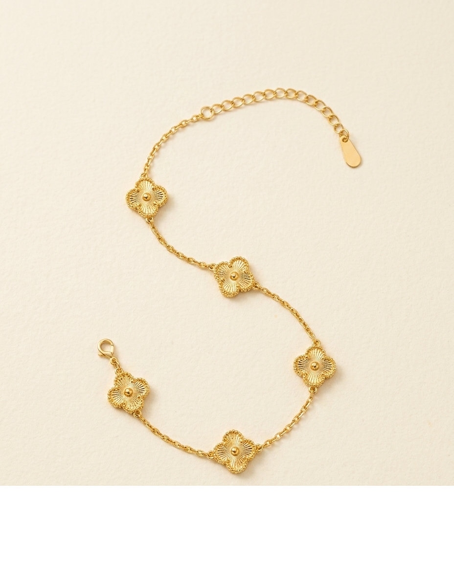 Gold-Tone Floral Square Charm Bracelet for Women