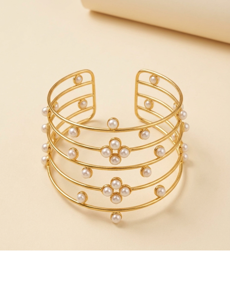 Pearl Accent Gold Bangle Set for Women