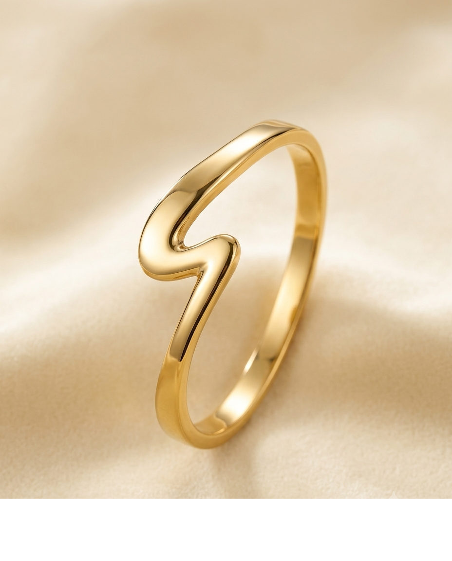 Sculptural Lightning Wave Gold Bangle for Women