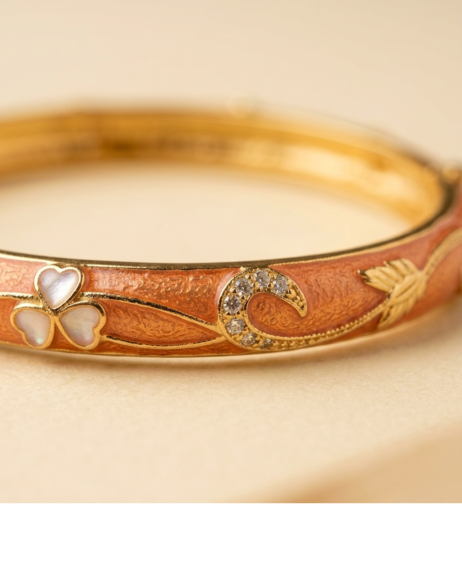 Gold-Tone Floral Embellished Designer Bangle for Women