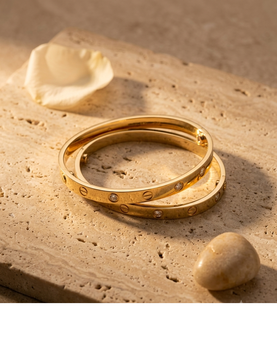 Gold Screw Motif Crystal Bangle Bracelet Set for Women