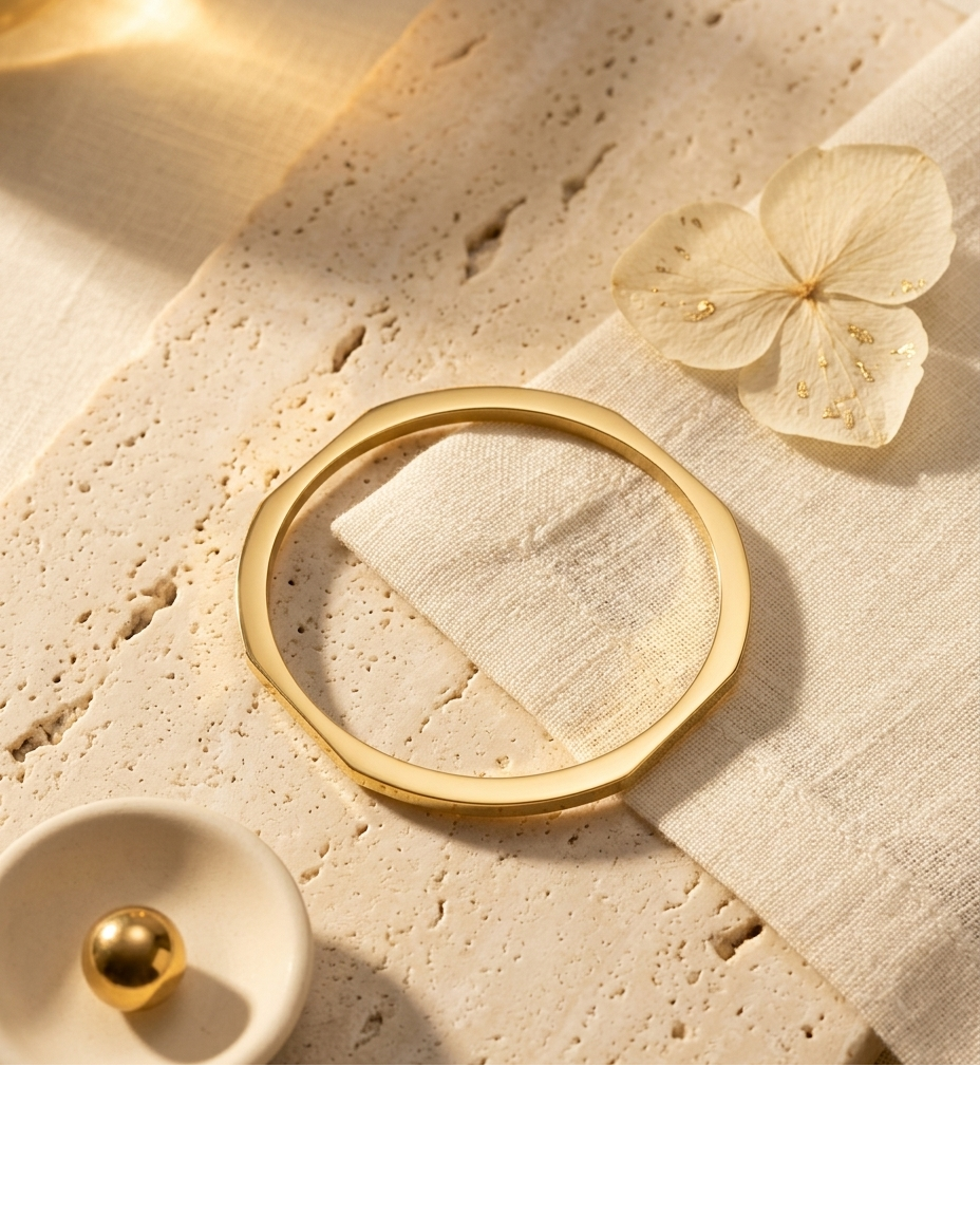 Minimalist Gold-Tone Geometric Bangle for Women