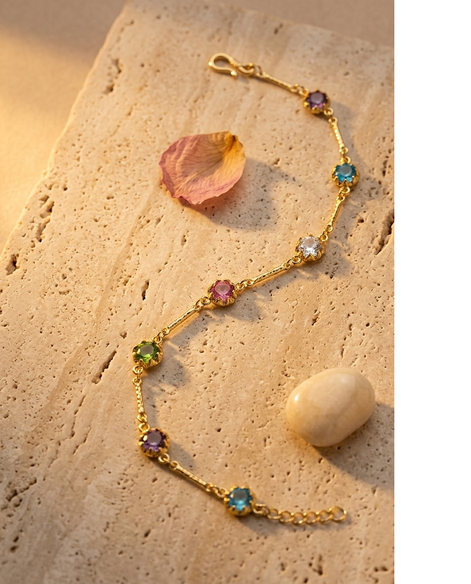Multicolor Gemstone Gold Bracelet for Women