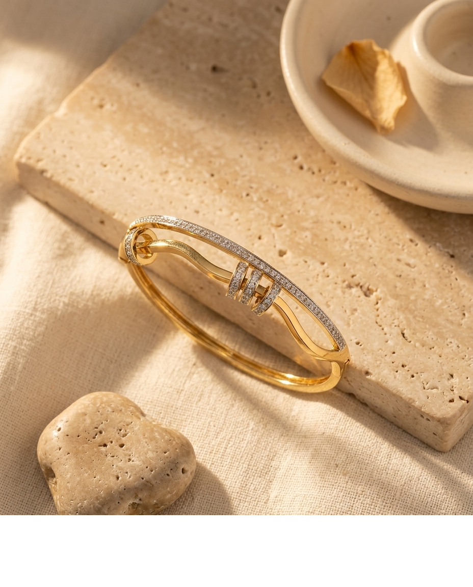 Crystal Embellished Gold Open Cuff Bangle for Women