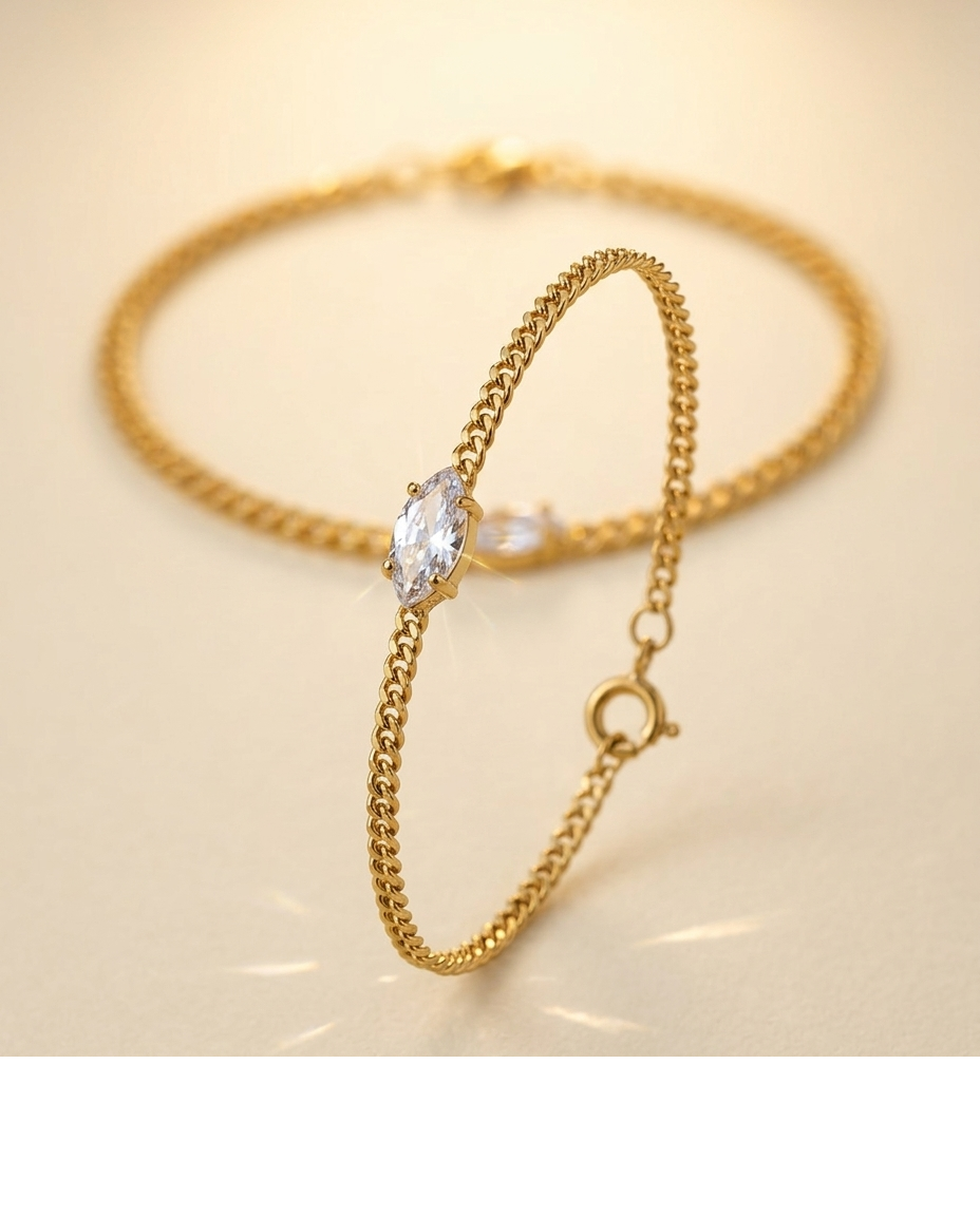Solitaire Crystal Gold Chain Bracelet for Women