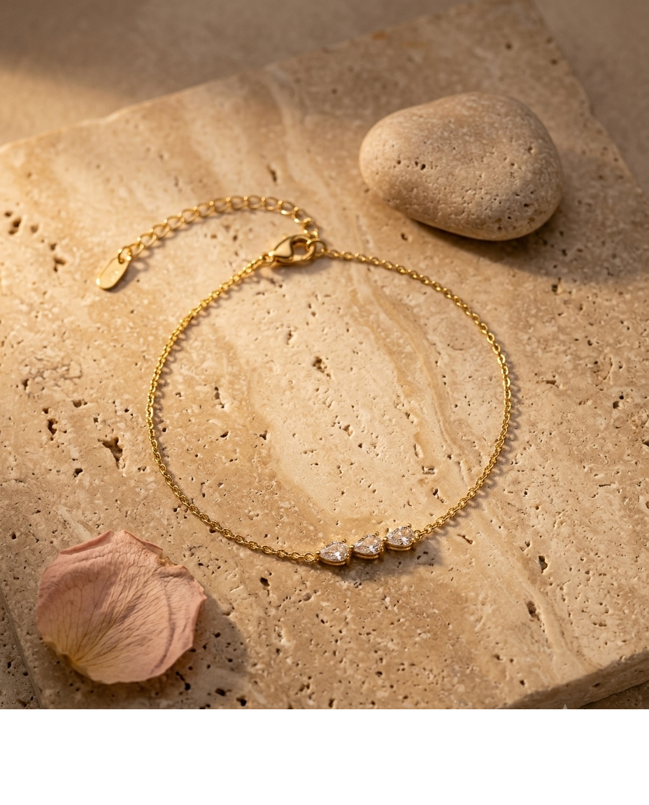 Triple Heart Crystal Gold Bracelet for Women
