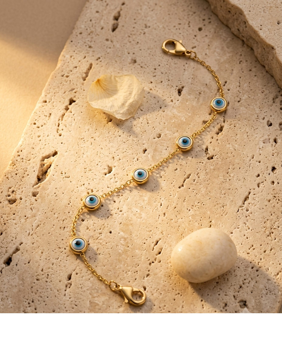 Blue Evil Eye Gold Bracelet for Women