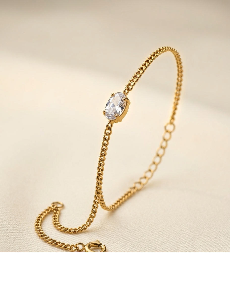 Solitaire Crystal Gold Chain Bracelet for Women