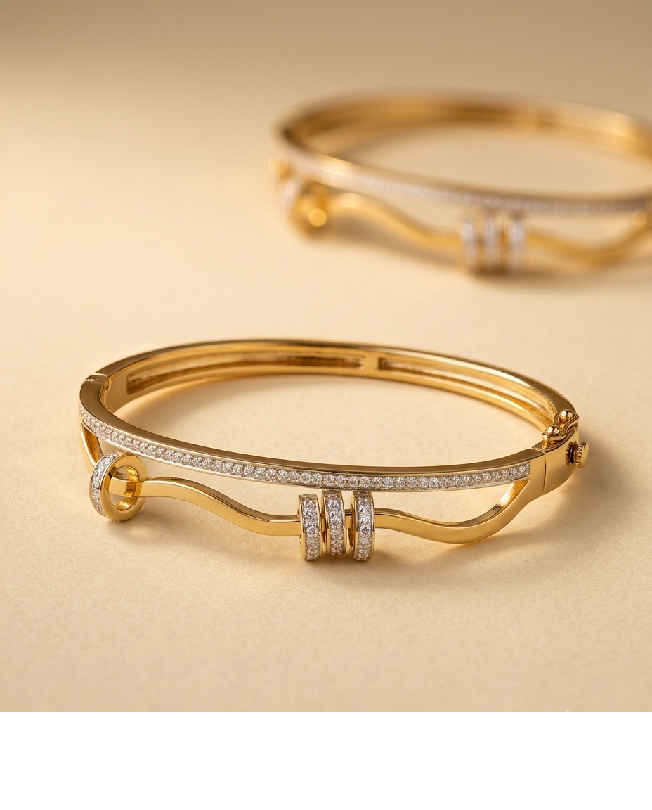Crystal Embellished Gold Open Cuff Bangle for Women