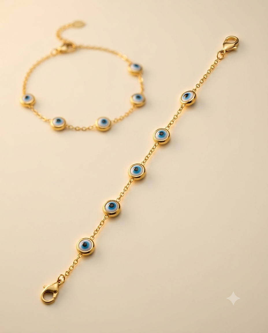 Blue Evil Eye Gold Bracelet for Women