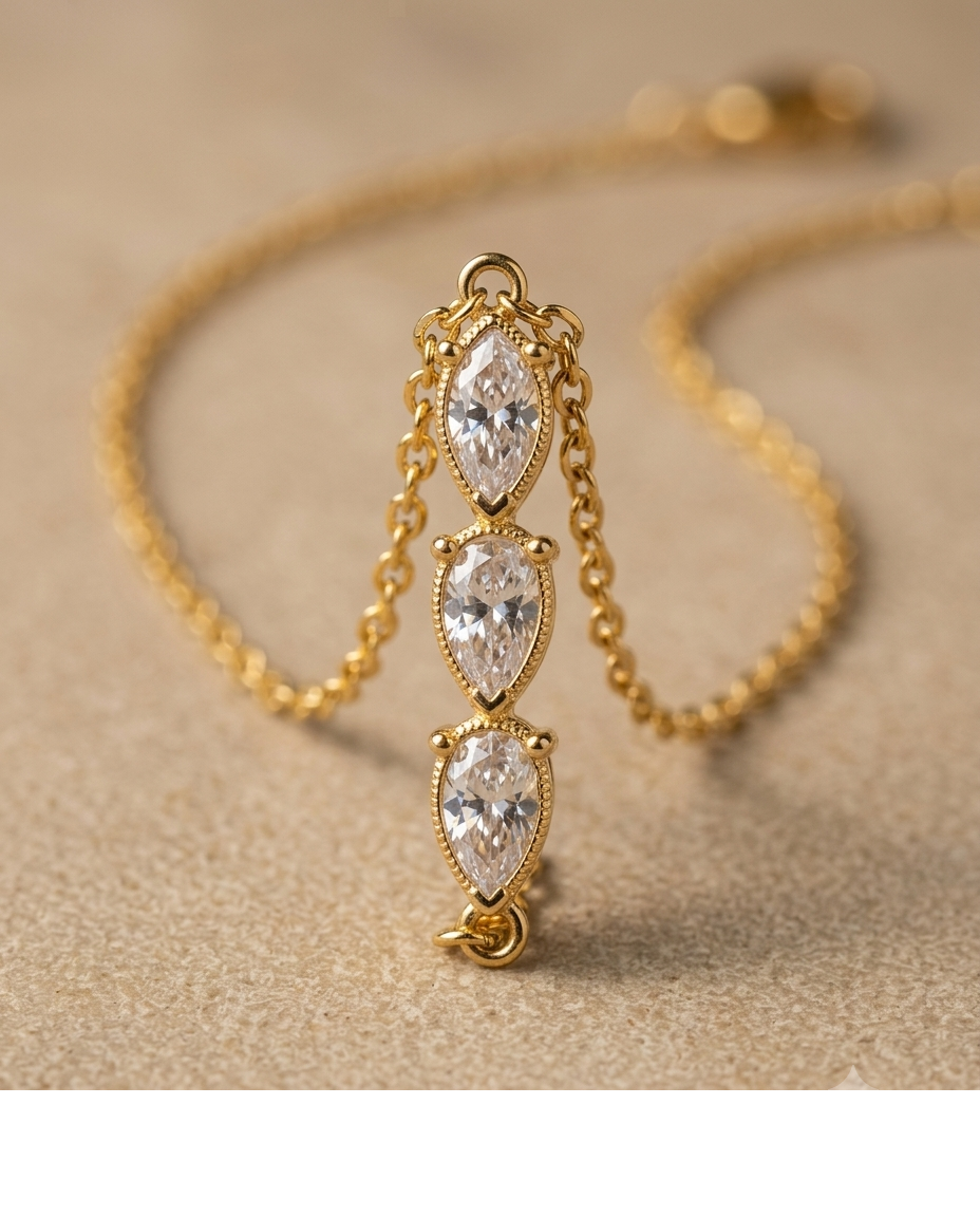 Triple Heart Crystal Gold Bracelet for Women