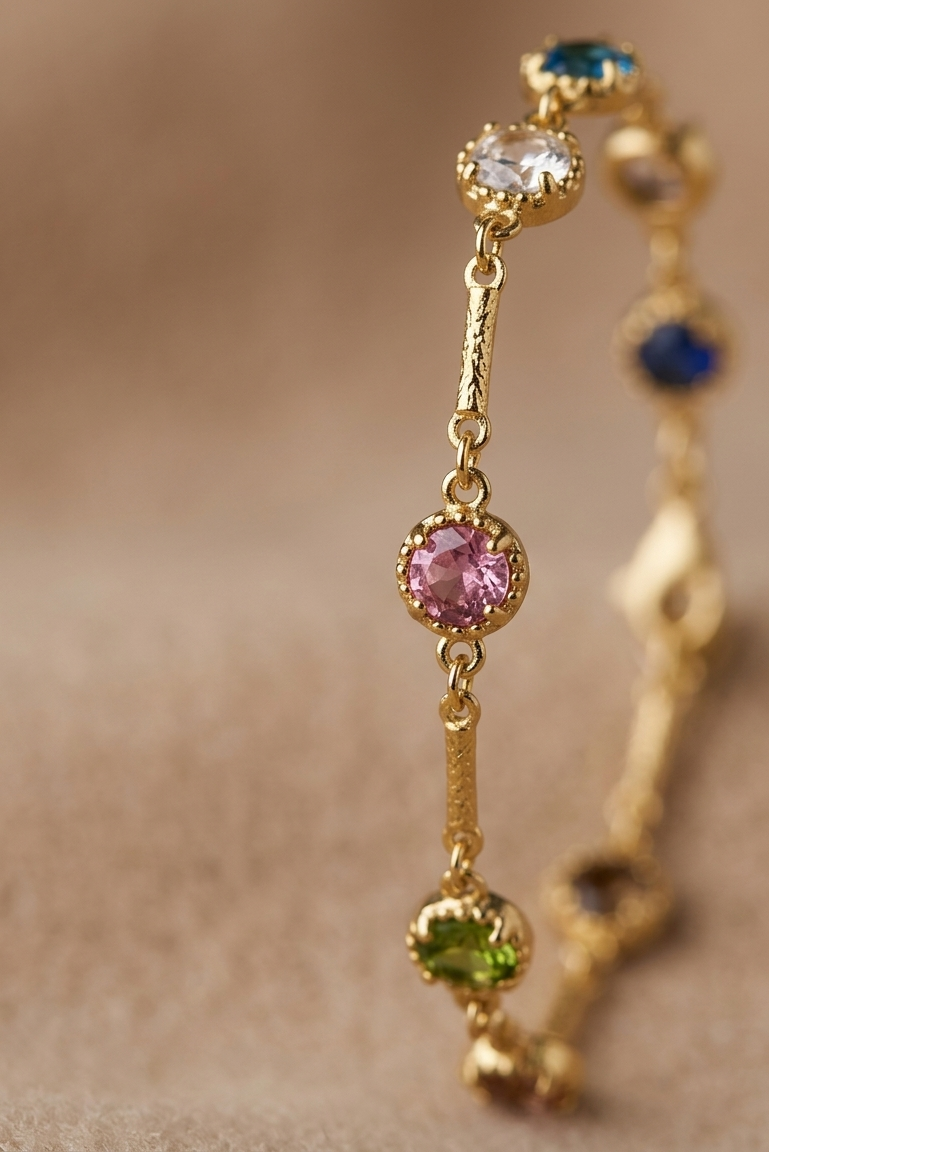 Multicolor Gemstone Gold Bracelet for Women