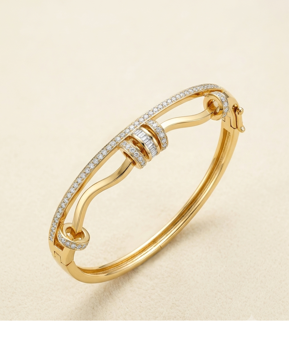 Crystal Embellished Gold Open Cuff Bangle for Women