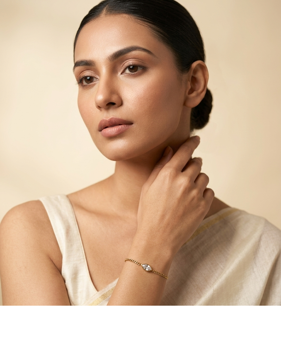 Solitaire Crystal Gold Chain Bracelet for Women