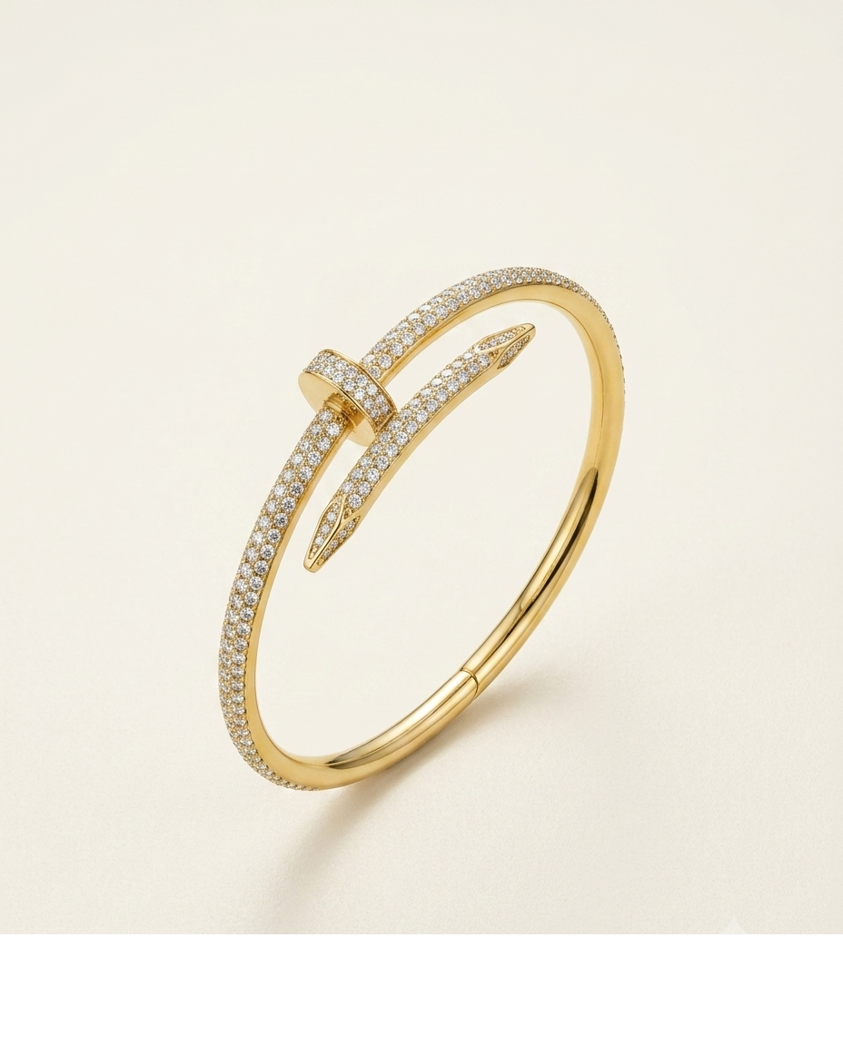 Crystal Studded Gold Open Cuff Bangle for Women