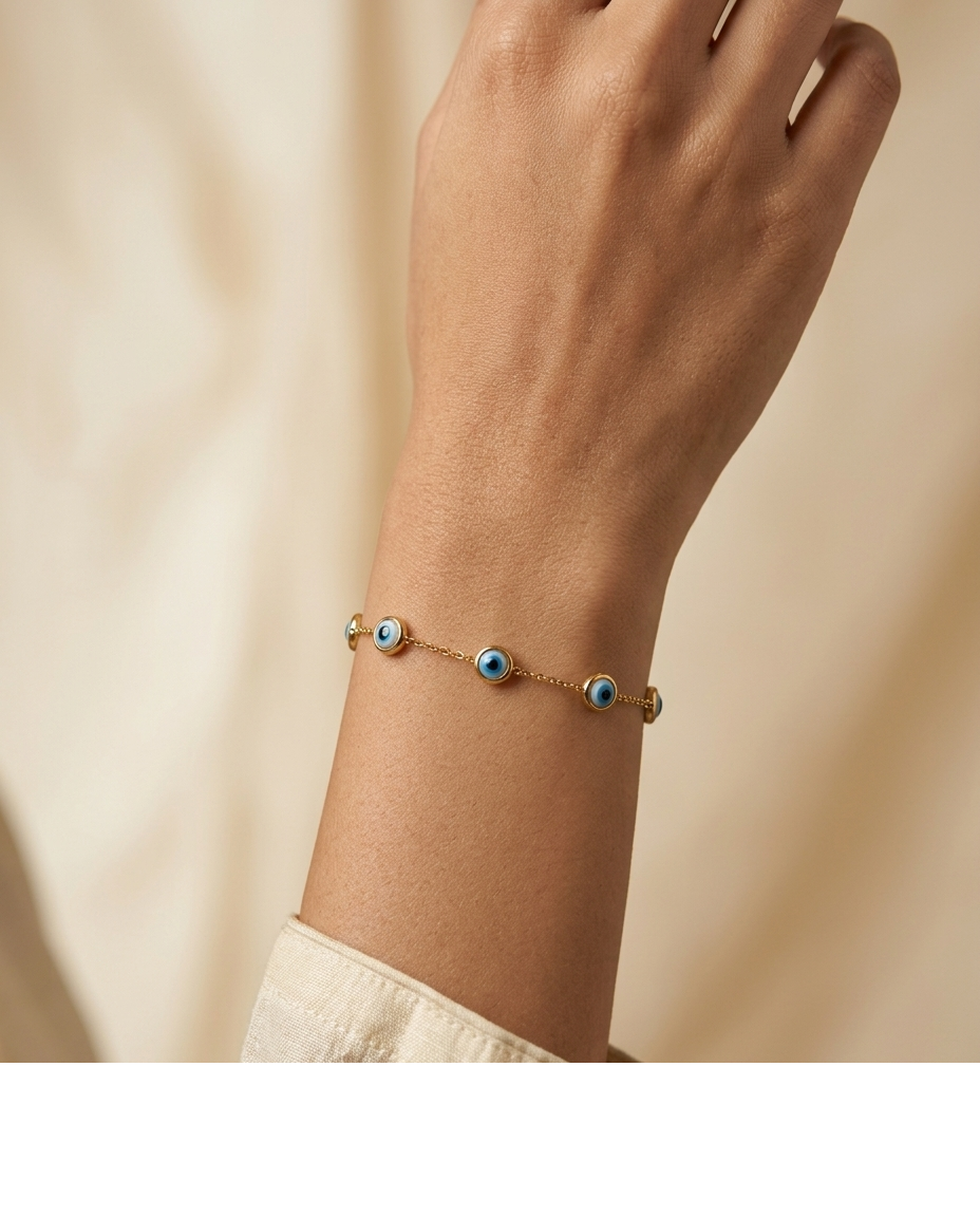 Blue Evil Eye Gold Bracelet for Women