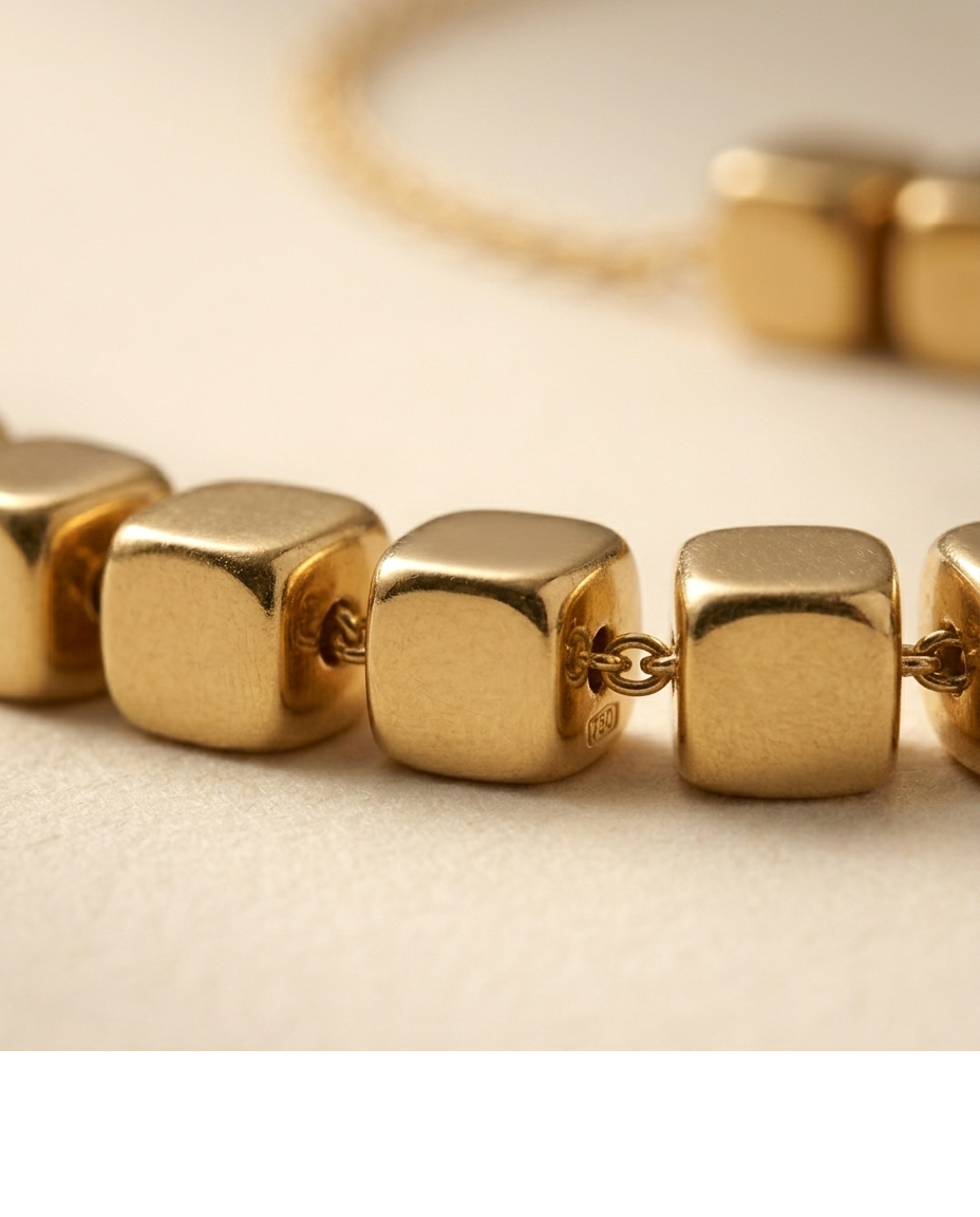 Gold Beaded Cube Charm Chain Bracelet for Women